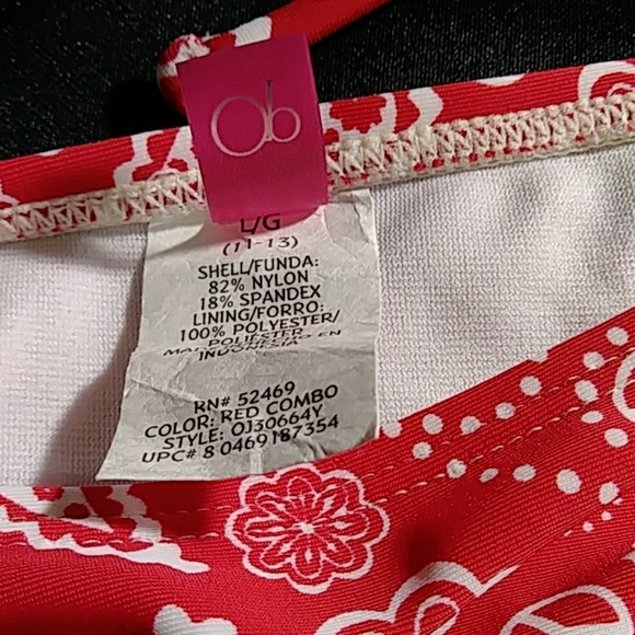 OP 2 Pc String Bikini Red/White Print L - Picture 7 of 8